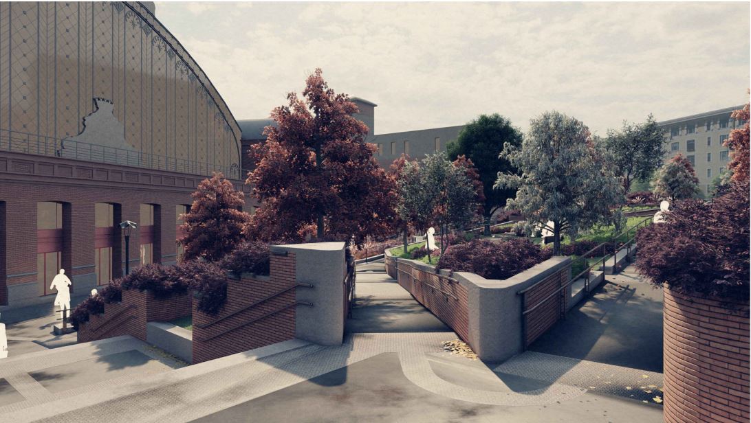 Infografía zona de rampa del acceso a la Marquesina histórica de Puerta de Atocha.