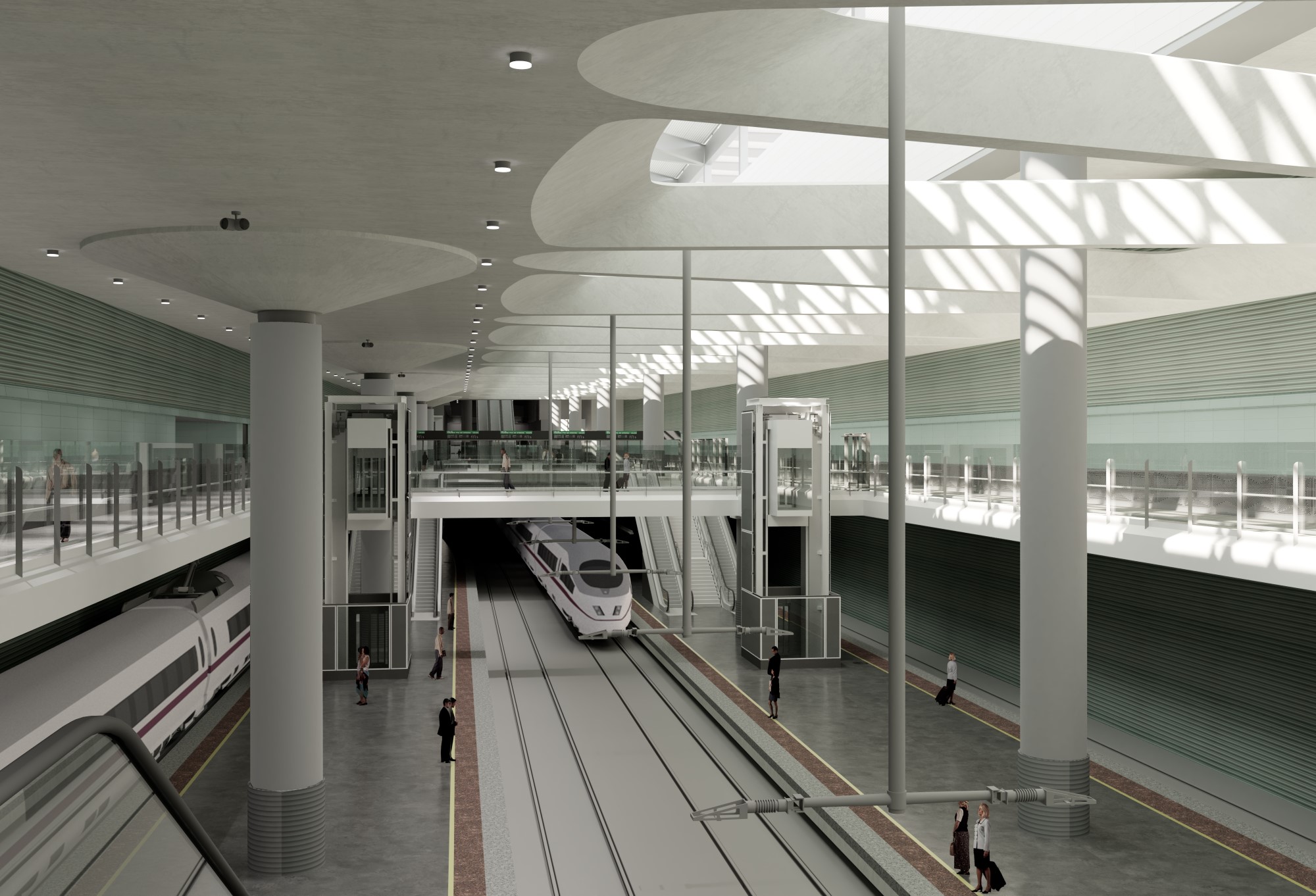 Infografía del interior de la estación con la pasarela central. Junio 2023. Estación Psante de Atocha