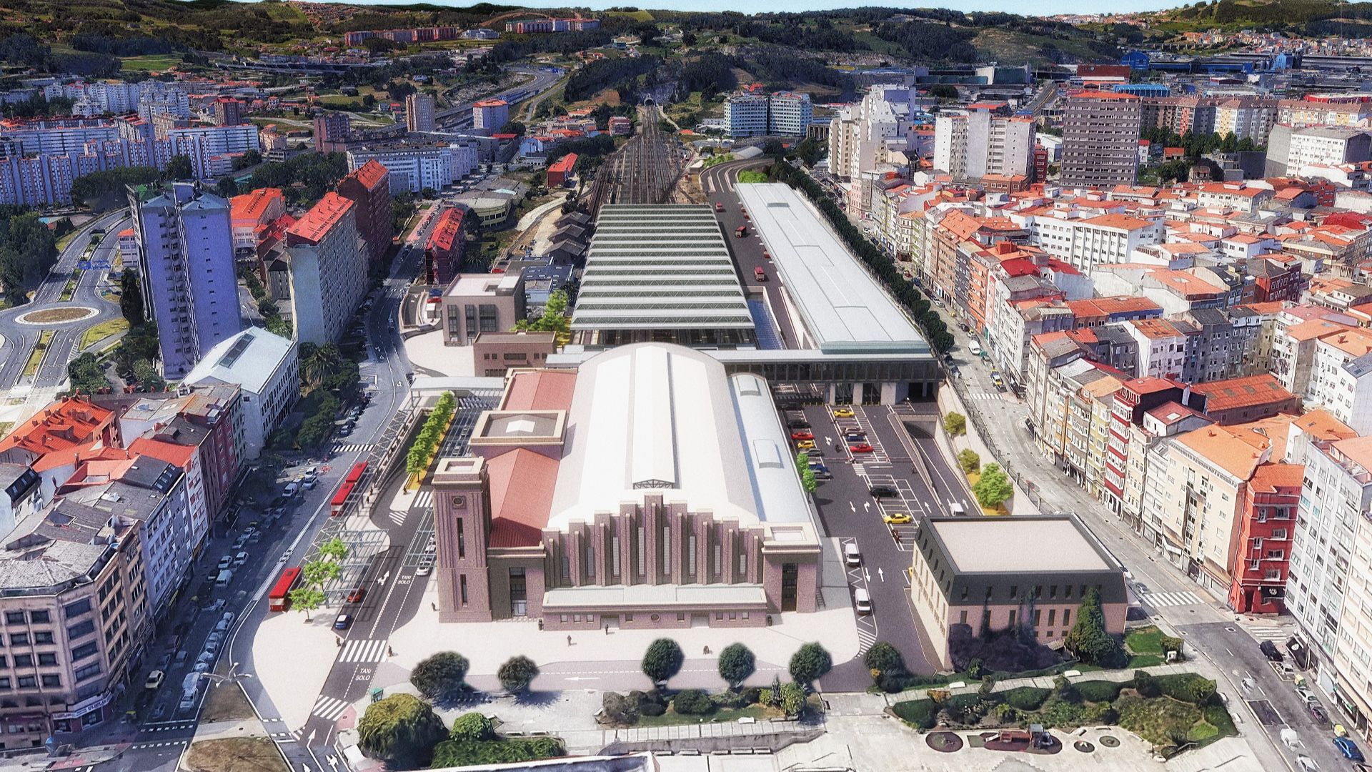  Vista aérea del entorno de la estación, que muestra su integración en la trama urbana y la mejora de la conectividad con la ciudad.