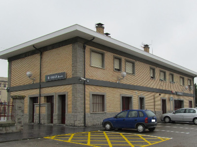 Estación de Gallur. Vista fachada principal desde exterior.