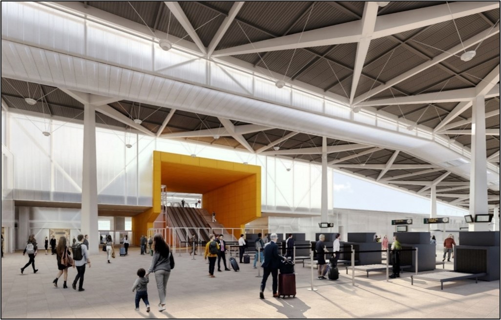Recreación del vestíbulo principal de la futura estación, diseñado para mejorar la circulación de viajeros y la conexión entre los distintos espacios ferroviarios.