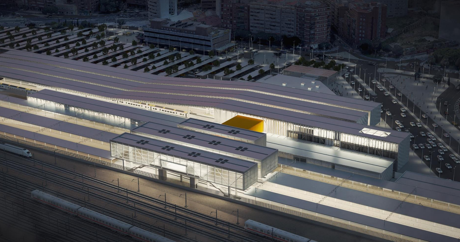 Vista general de la futura Estación Valencia Joaquín Sorolla, mostrando la nueva imagen arquitectónica del complejo ferroviario.