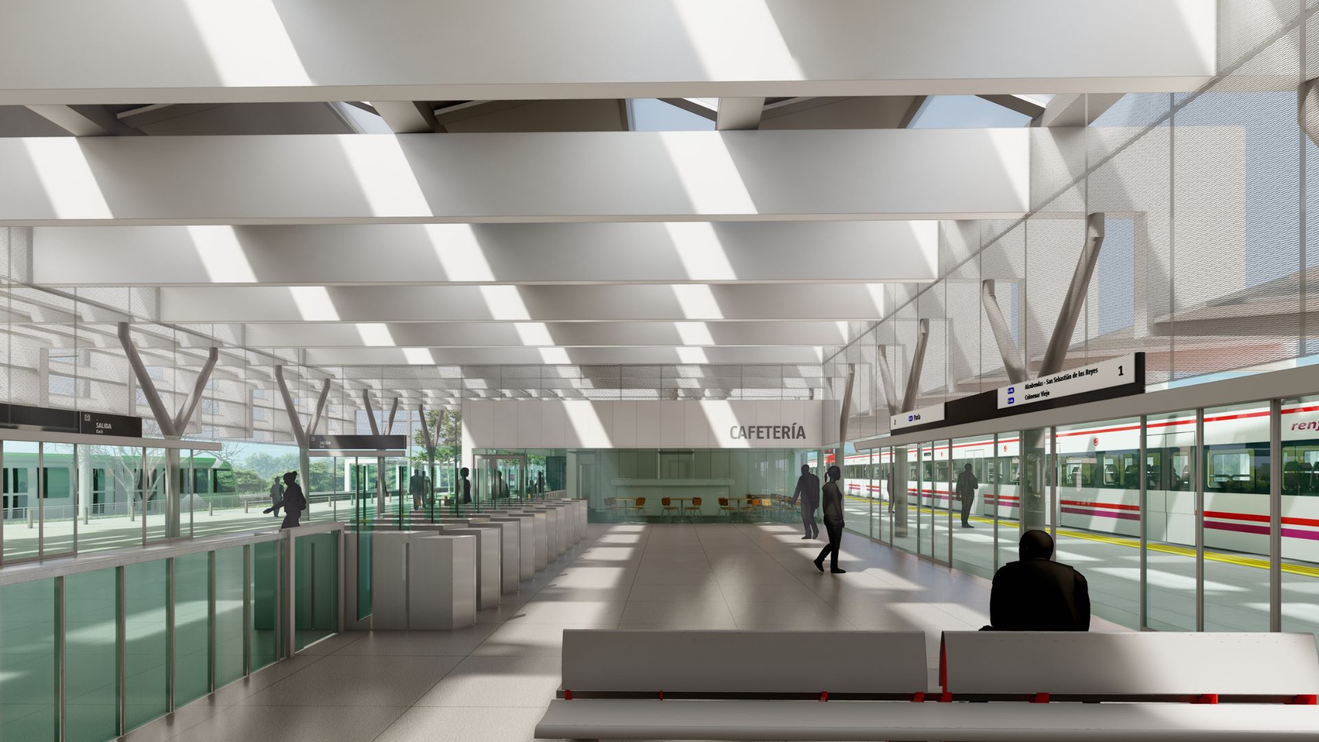 Recreación interior de los espacios de distribución de viajeros de la futura estación Parla Norte.